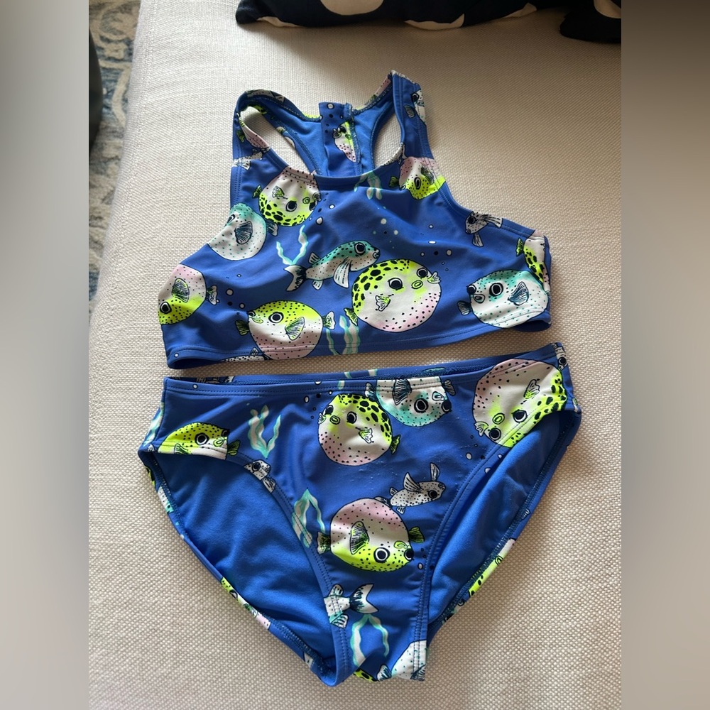 GAP KIDS Two-Piece Racerback, Scoop-Neck, Zip Back Puffer Fish Swimsuit, Sz 10